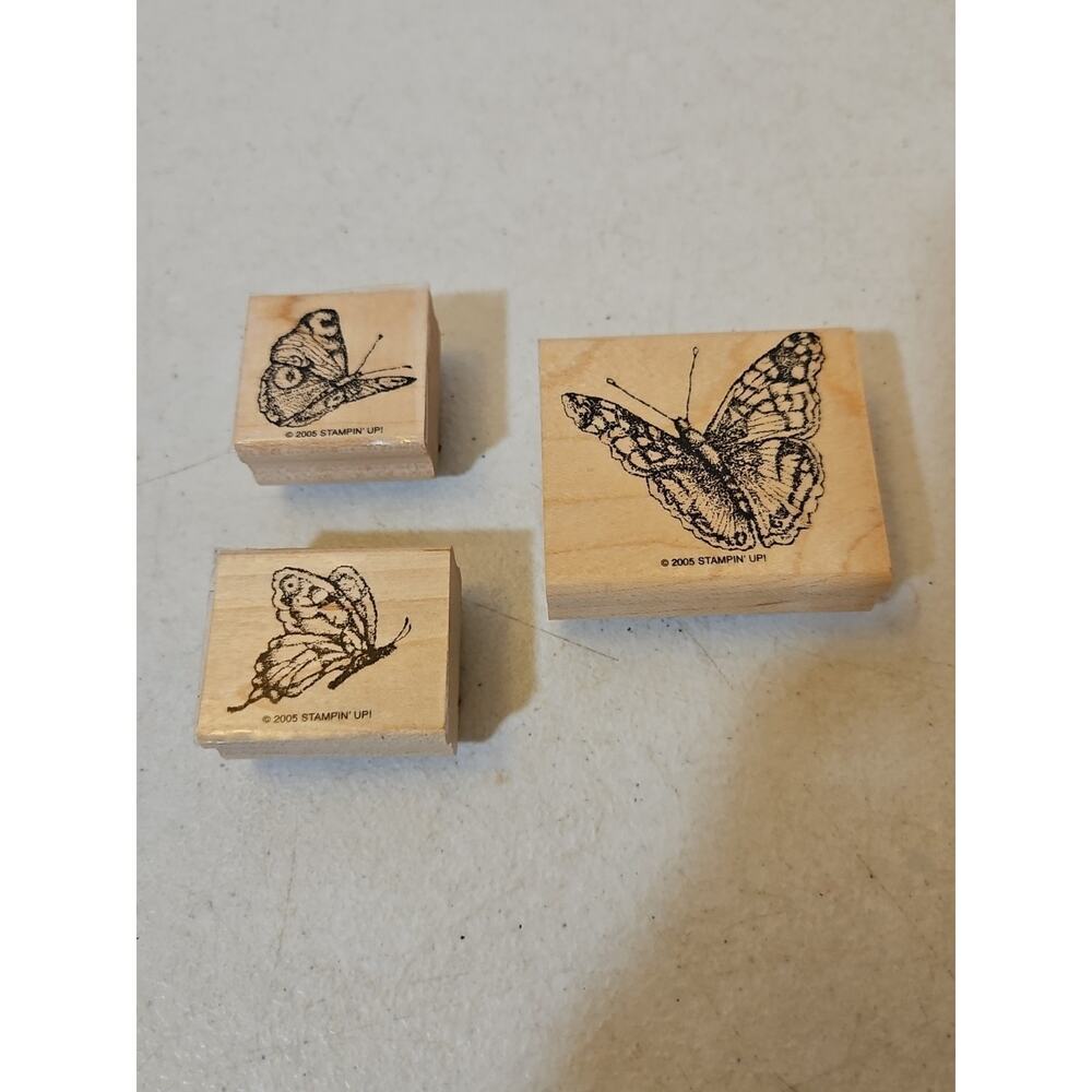 Lot Of 3 Stampin Up Butterfly Stamps 
Wood Backed Rubber Stamps